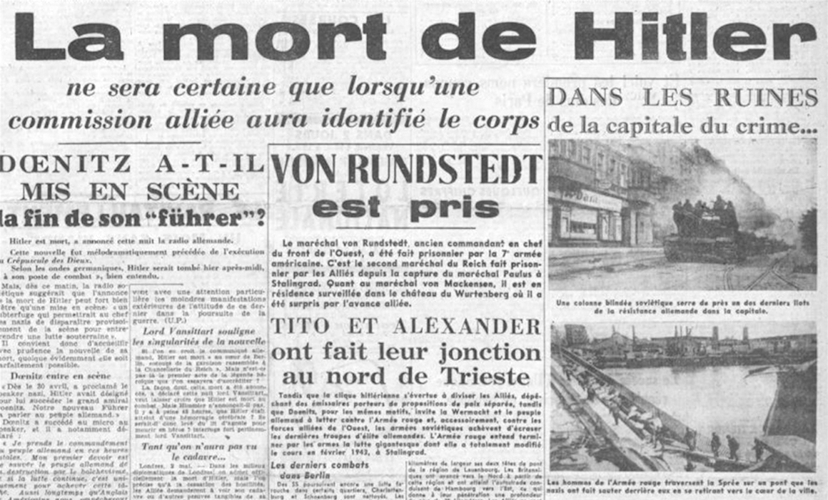 Annonce de la mortd’Hitler dans la presse alliée