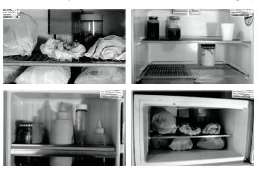 Le réfrigérateur du tueur en série Jeffrey Dahmer. Vous pouvez voir les organes humains emballés. Selon Dahmer, il les mangerait "plus tard".