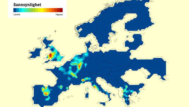 Des cartes montrant la zone probable de renaissance et la zone probable d'enfance. Ces données ont été combinées avec l'analyse de l'écriture manuscrite pour réduire le champ.