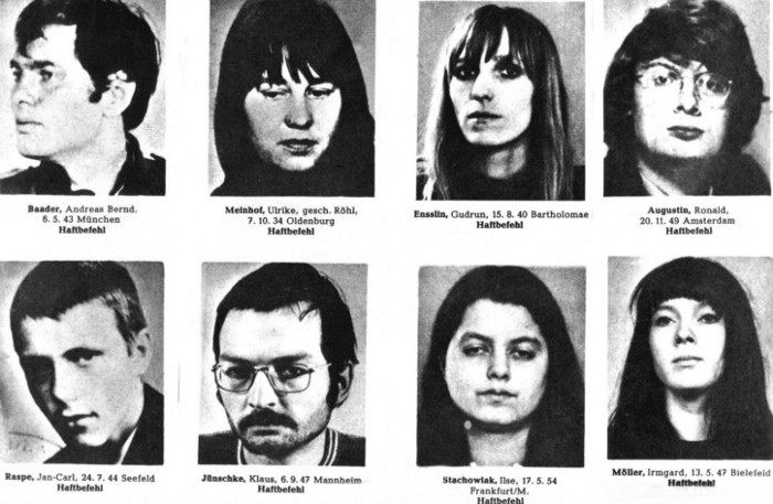 Une photo d'archive de 1970 montre des terroristes de la RAF recherchés par les autorités allemandes, dont Andreas Baader, Ulrike Meinhof et Gudrun Ensslin | Police allemande, DPA