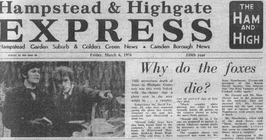 Un article de presse sur les renards morts - de la nourriture pour le vampire de Highgate ? On peut voir Farrant et Manchester sur la photo. (Image tirée de moviesandmania)