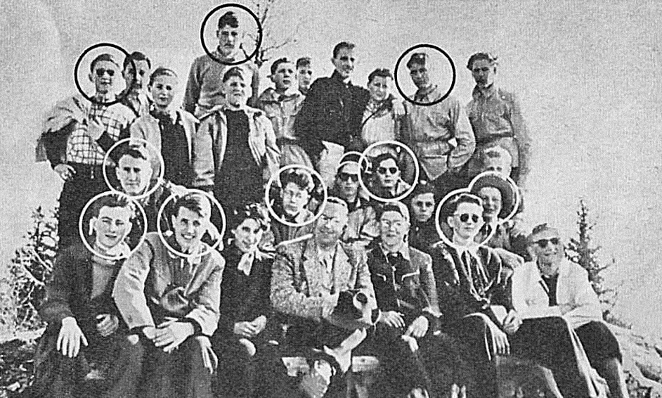 Treize des quatorze membres du groupe ont péri. Les victimes sont : Willi Alfred Dengler, 16 ans, élève Herbert Adolf Kurz, 15 ans, élève Peter Lehnen, 15 ans, élève Peter Eberhard Mössner, 16 ans, élève Rolf Richard Mössner, 14 ans, élève Roland Georg Josef Rauschmaier, 15 ans, élève Karl-Heinz Rienecker, 16 ans, élève Hans Werner Rupp, 24 ans, professeur Hans Georg Seiler, 40 ans, professeur (dans certaines sources orthographié : Sailer) Kurt Seitz, 14 ans, élève Dieter Steck, 16 ans, élève Klaus Josef Strobel, 15 ans, élève Christa Doris Vollmer, 24 ans, enseignante