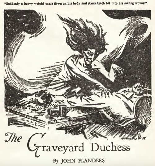 Illustration du titre de The Graveyard Duchess, publié dans Weird Tales (Source : Archive.org)